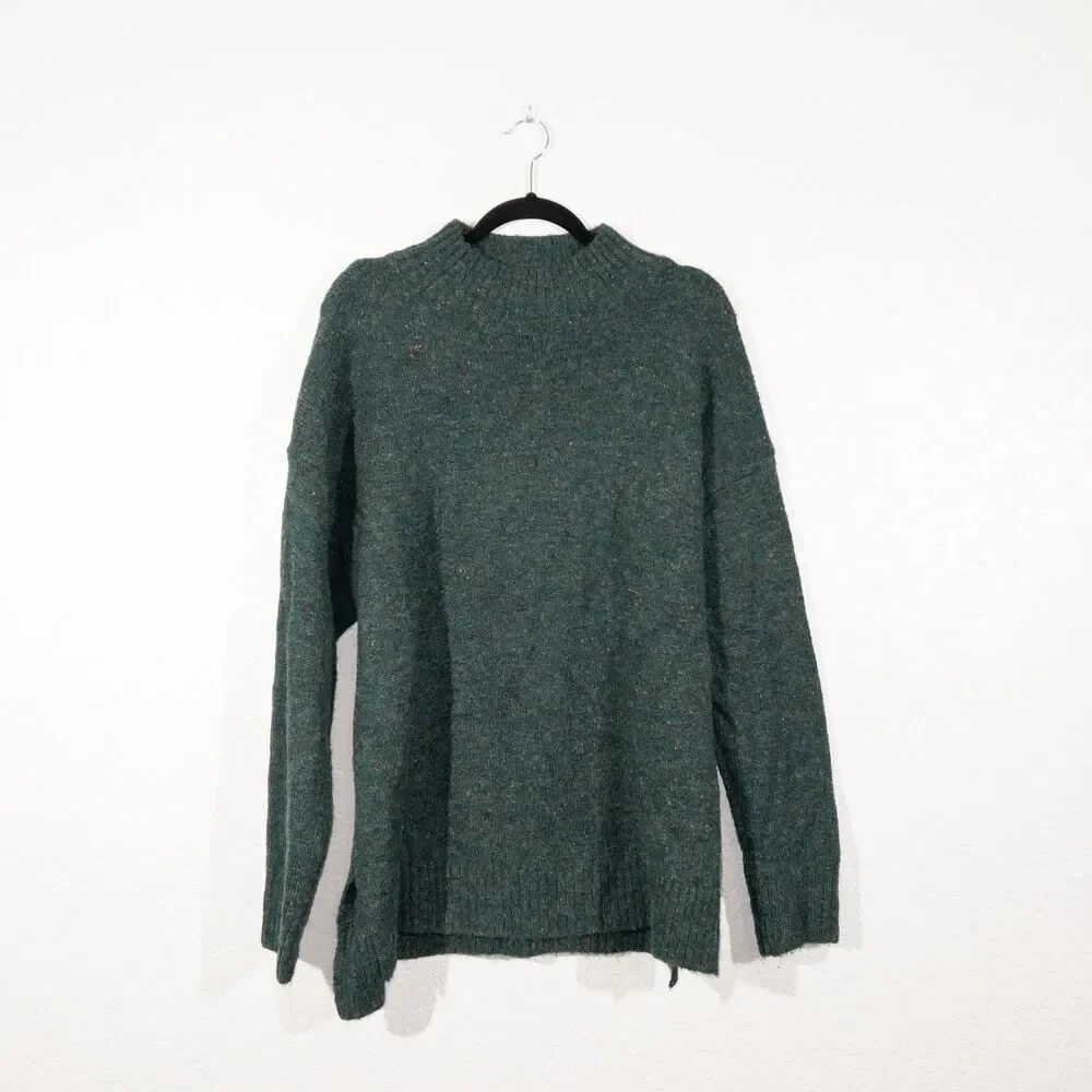 New Well Worn Green Wool Blend Nep Yarn Mock Neck‎ Sweater Size XL
